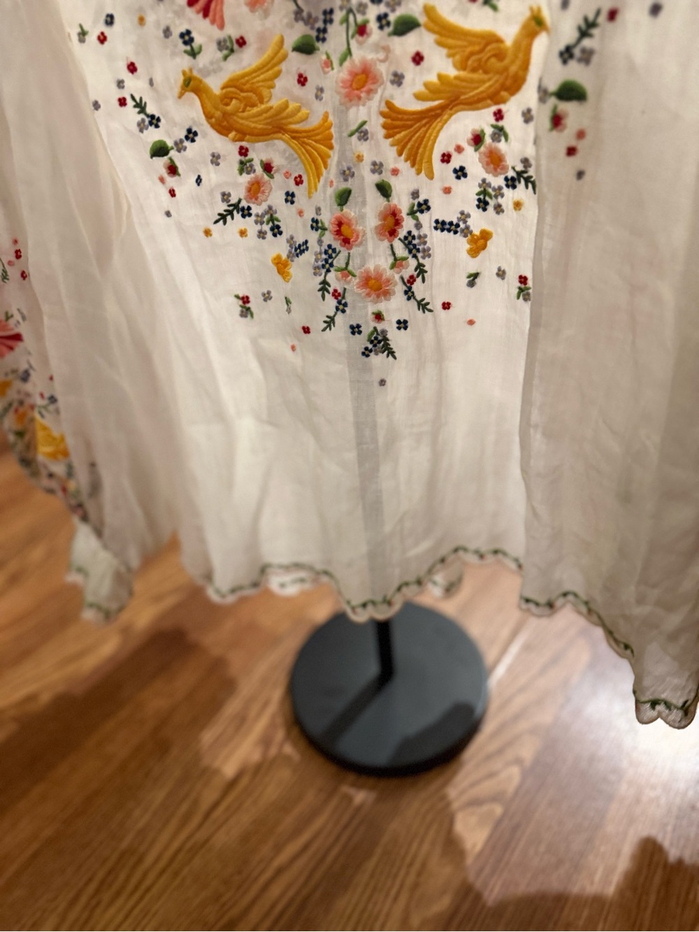 Zimmermann White Embroidered Peasant Blouse with Floral & Bird Motif W/tassels - Picture 8 of 10